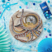 Brown-Kraken-Vintager Karten-Kompass Pappteller (Party)