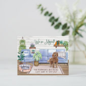 Brown Labradoodle Cosy New Zuhause Moving    Ankündigungspostkarte (Stehend Vorderseite)