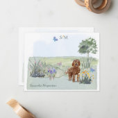 Brown Labradoodle Dog Butterfly Monogramm und Name Mitteilungskarte (Vorderseite/Rückseite Beispiel)