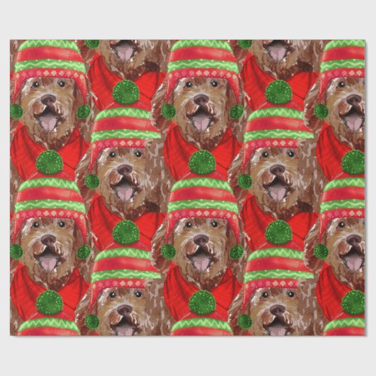 Brown Labradoodle Dog Lover Gemustert Weihnachten Geschenkpapier (Flach)