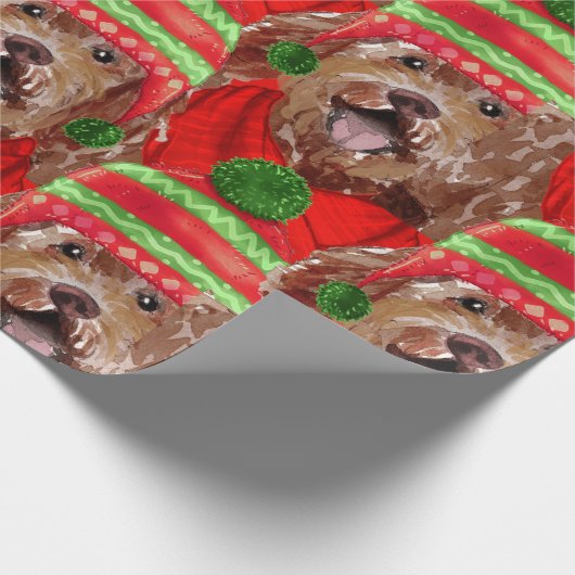 Brown Labradoodle Dog Lover Gemustert Weihnachten Geschenkpapier (Ecke)