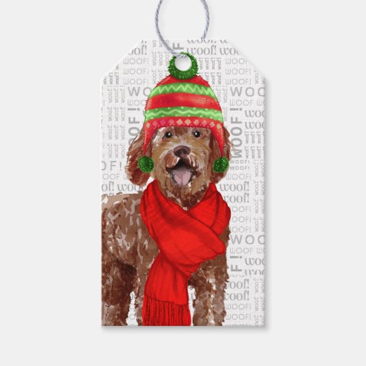 Brown Labradoodle Holiday Dog Weihnachten Geschenkanhänger (Vorderseite)