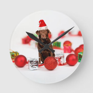 Brown Labrador Dog Christmas w Geschenke Weihnacht Runde Wanduhr