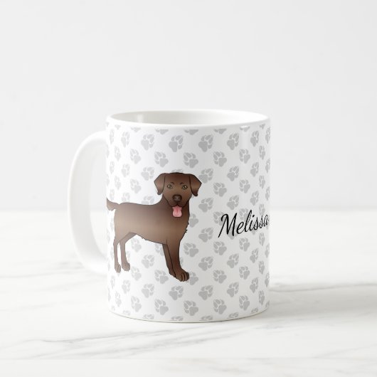Brown Labrador Retriever Cartoon Dog & Name Kaffeetasse (Vorderseite Links)