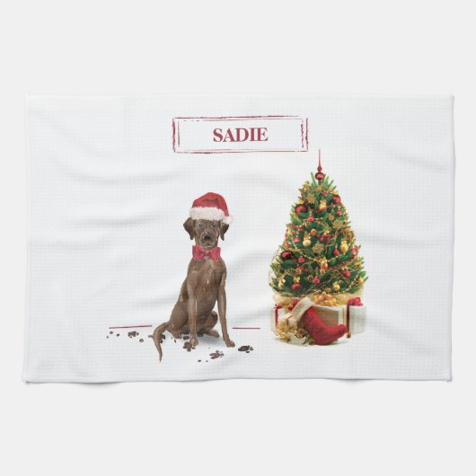 Brown Labrador Retriever Funny Christmas Dog Tree Geschirrtuch (Horizontal)