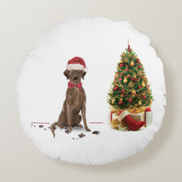 Brown Labrador Retriever Funny Christmas Dog Tree Rundes Kissen