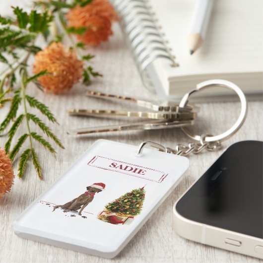 Brown Labrador Retriever Funny Christmas Dog Tree Schlüsselanhänger (Vorderseite rechts)