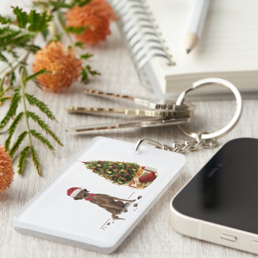 Brown Labrador Retriever Funny Christmas Dog Tree Schlüsselanhänger (Vorderseite rechts)