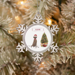 Brown Labrador Retriever Funny Christmas Dog Tree Schneeflocken Zinn-Ornament