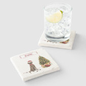 Brown Labrador Retriever Funny Christmas Dog Tree Steinuntersetzer (Seitenansicht)