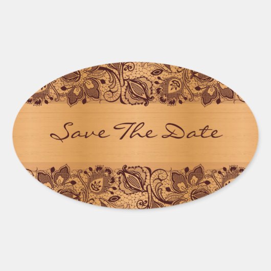Brown Lace Blond Wood Grain Save the Date Ovaler Aufkleber (Vorderseite)