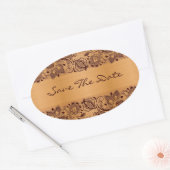 Brown Lace Blond Wood Grain Save the Date Ovaler Aufkleber (Umschlag)