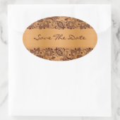 Brown Lace Blond Wood Grain Save the Date Ovaler Aufkleber (Tasche)
