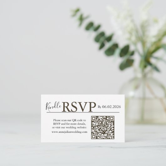 Brown landscape RSVP QR Code Card  Modern Wedding Begleitkarte (Stehend Vorderseite)
