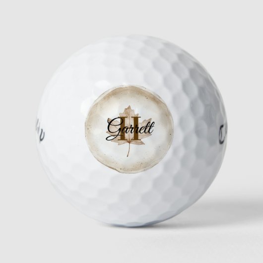 Brown Leaf Monogram Name Golfball (Vorderseite)