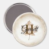 Brown Leaf Monogram Name Magnet (Vorderseite/Rückseite)