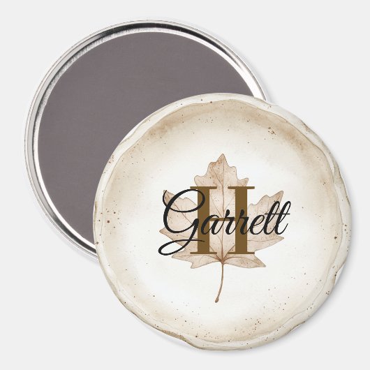 Brown Leaf Monogram Name Magnet (Vorderseite/Rückseite)