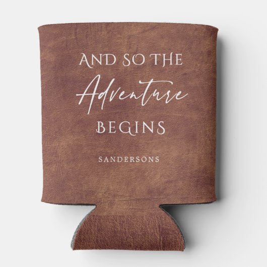 Brown Leather Adventure Personalisiert Dosenkühler (Rückseite)