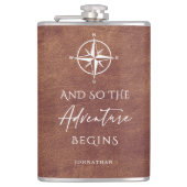 Brown Leather Adventure Personalisiert Flachmann (Vorderseite)