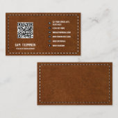 Brown Leather Business QR Code Social Media Visitenkarte (Vorne/Hinten)