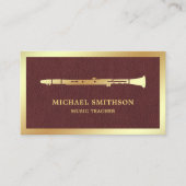 Brown Leather Gold Foil Klarinette Music Teacher Visitenkarte (Vorderseite)
