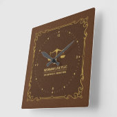 Brown Leather Gold Justice Scale Vintage Frame Quadratische Wanduhr (Winkel)