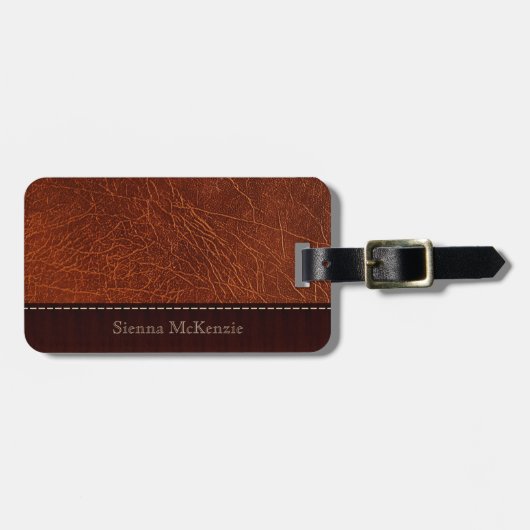 Brown Leather Look Gepäckanhänger (Vorderseite horizontal)