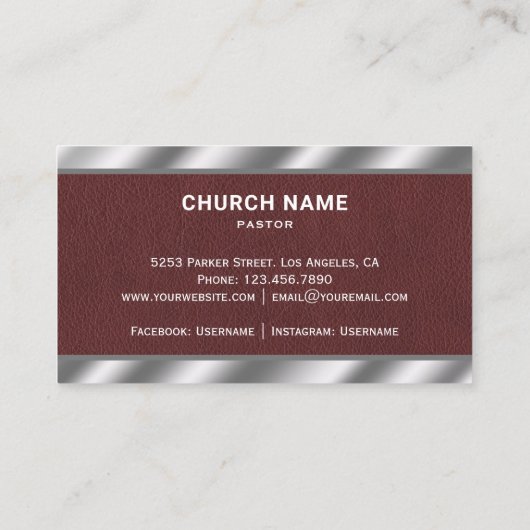 Brown Leather Metallic Jesus Christ Cross Pastor Visitenkarte (Rückseite)
