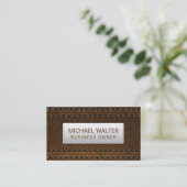 Brown Leather Stitched | Luxus Visitenkarte (Stehend Vorderseite)