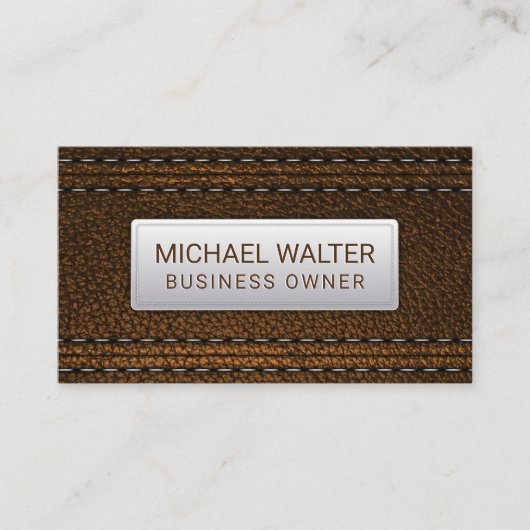 Brown Leather Stitched | Luxus Visitenkarte (Vorderseite)