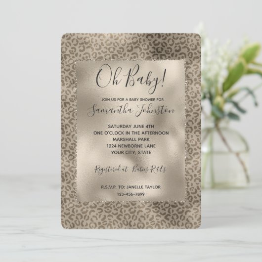 Brown Leopard Print Gold Glitter sparkle Einladung (Stehend Vorderseite)