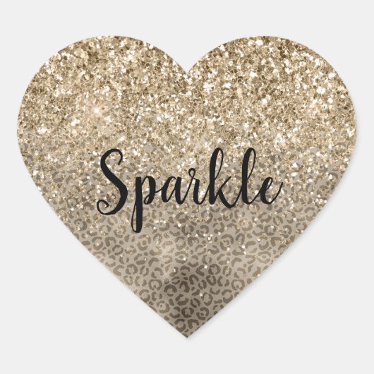 Brown Leopard Print Gold Glitter sparkle Herz-Aufkleber (Vorderseite)
