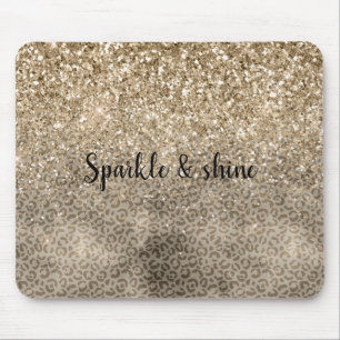 Brown Leopard Print Gold Glitter sparkle Mousepad