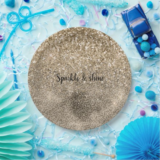 Brown Leopard Print Gold Glitter sparkle Pappteller (Party)