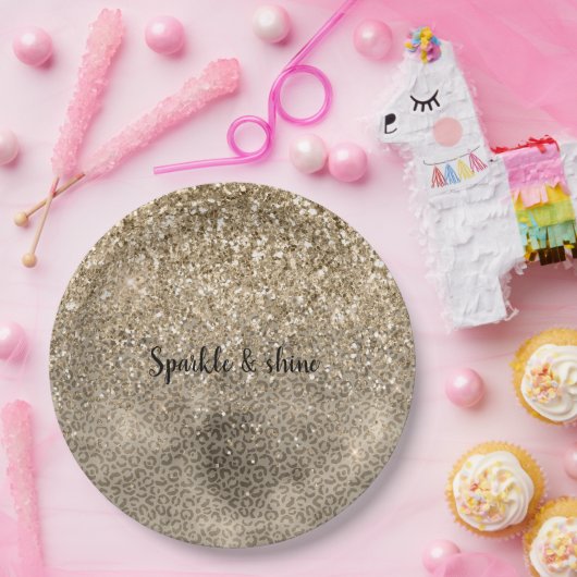 Brown Leopard Print Gold Glitter sparkle Pappteller (Party)