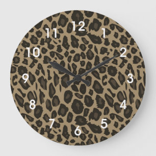 Brown Leopard Print Große Wanduhr