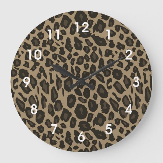 Brown Leopard Print Große Wanduhr (Vorderseite)