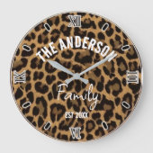 Brown Leopard Print Minimalist Analog Roman Numera Große Wanduhr (Vorderseite)