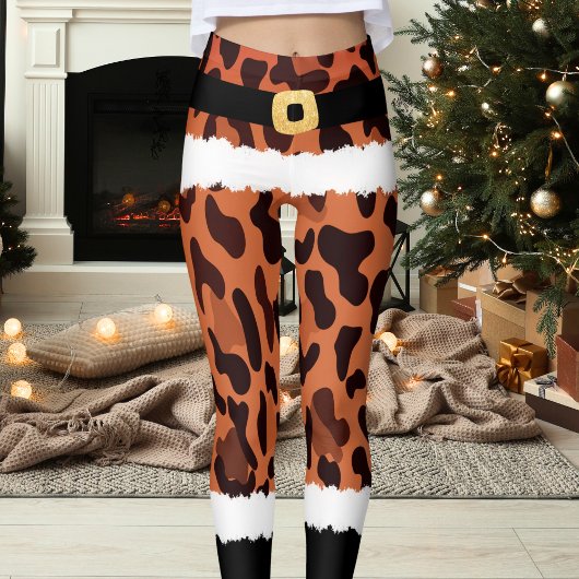 Brown Leopard Print Santa Claus Kostüme Weihnachte Leggings