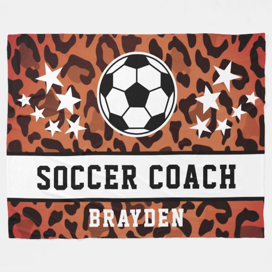 Brown Leopard Print Soccer Name Fleecedecke (Vorderseite (Horizontal))