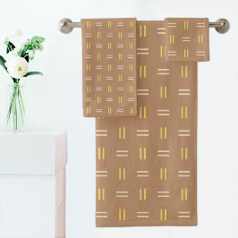 Brown Line Pattern Towel Badhandtuch Set