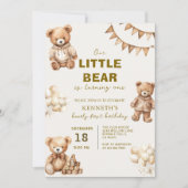 Brown Little Bear is Turning One Birthday Party Einladung (Vorderseite)