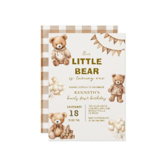 Brown Little Bear is Turning One Birthday Party Einladung