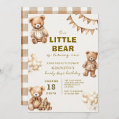 Brown Little Bear is Turning One Birthday Party Einladung (Vorne/Hinten)