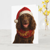 Brown / Liver Cocker Spaniel Happy Christmas card Karte (Gelbe Blume)