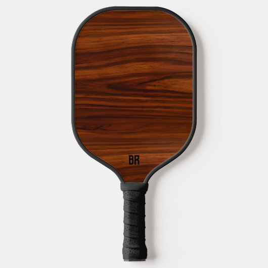 Brown Mahogany Wood Texture Monogram Pickleball Schläger (Vorderseite)