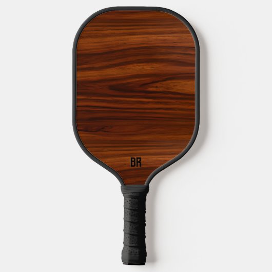 Brown Mahogany Wood Texture Monogram Pickleball Schläger (Rückseite)