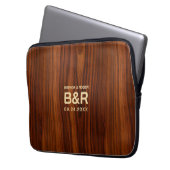 Brown Mahogany Wood Wedding Monogram Laptopschutzhülle (Vorderseite Links)