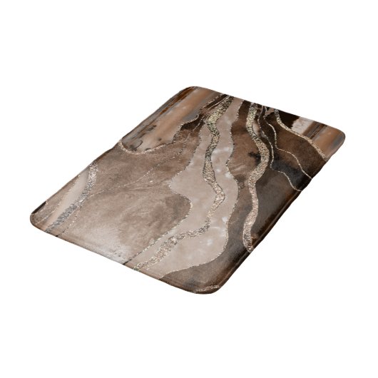 Brown Marble Agate Gold Glitzer Glam #1 Badematte (Schrägansicht)