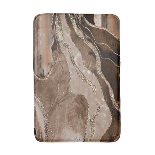 Brown Marble Agate Gold Glitzer Glam #1  Badematte (Vorderseite Vertikal)